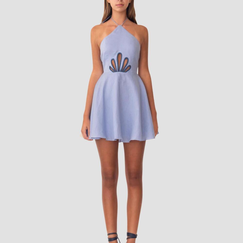 NEW AZULU perlia halter mini dress in hortensia blue